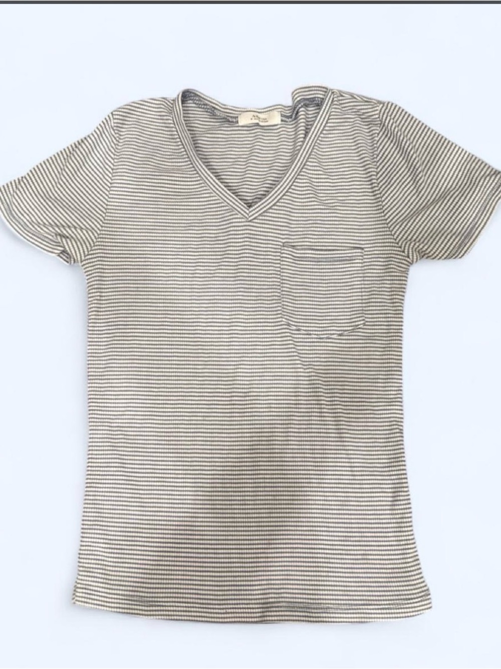 Active USA Striped V-Neck Pocket Tee - Cream & Black